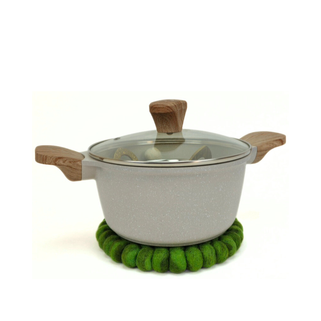 Green Tie Dye Pom Pom Ball Trivet-Set Of 2Pcs.