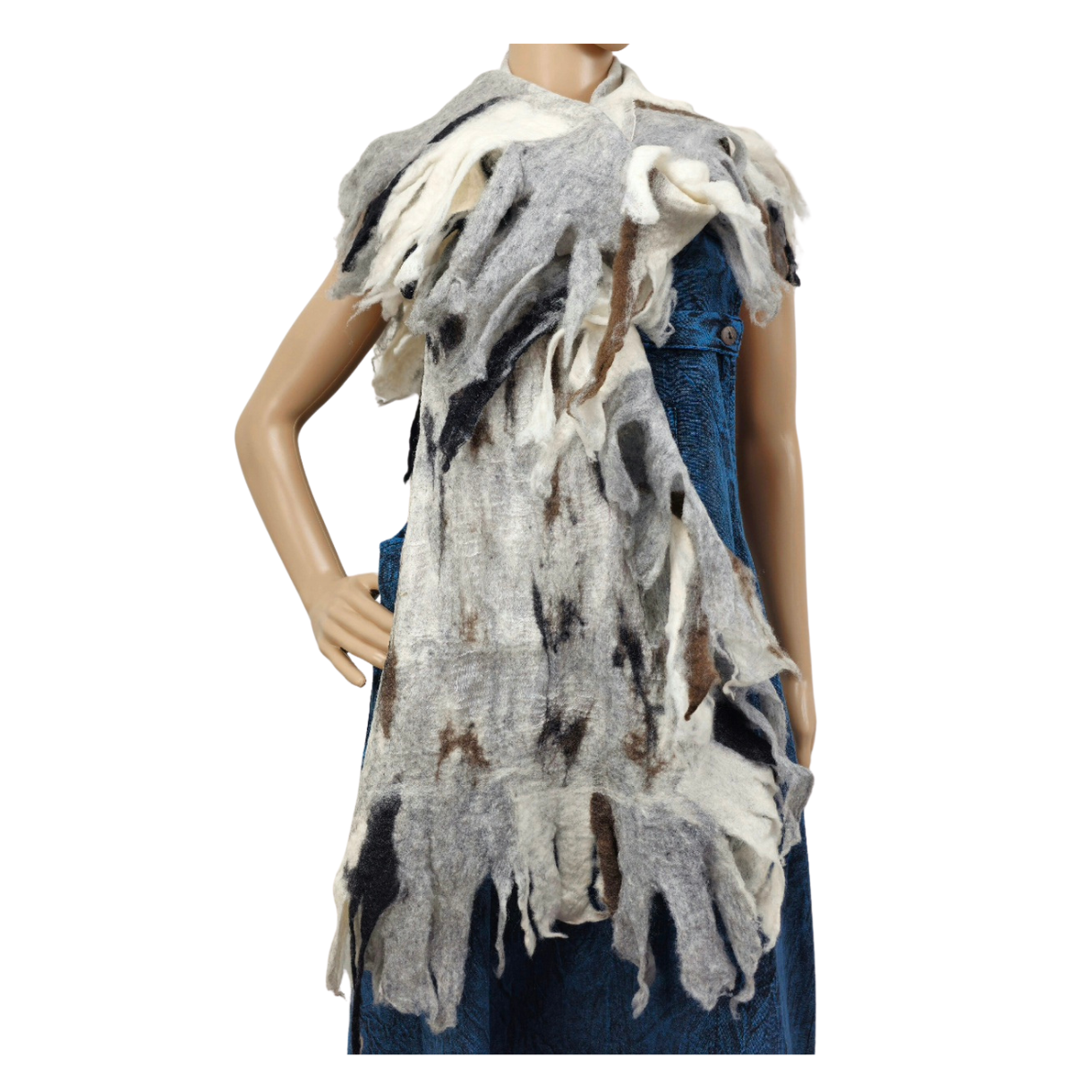 White, Gray Merino Wool Felted Scarf