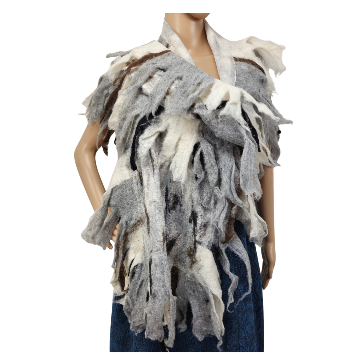 White, Gray Merino Wool Felted Scarf