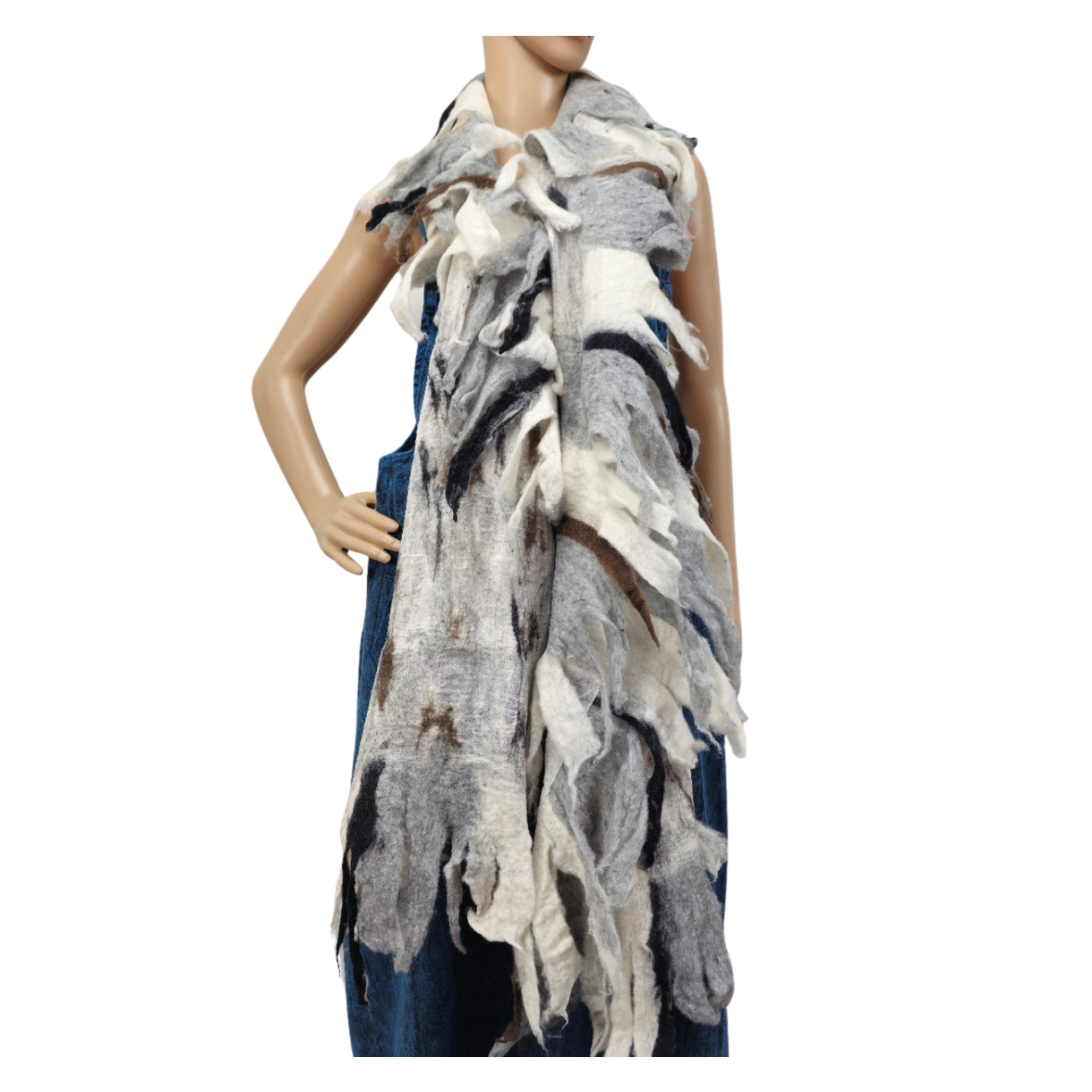 White, Gray Merino Wool Felted Scarf