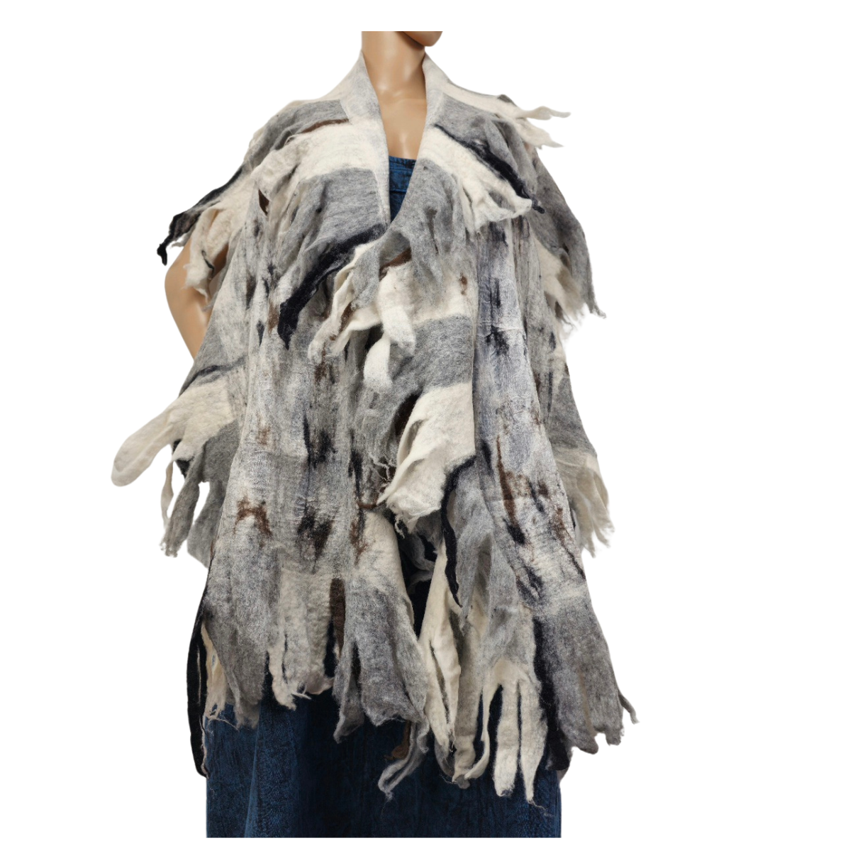 White, Gray Merino Wool Felted Scarf