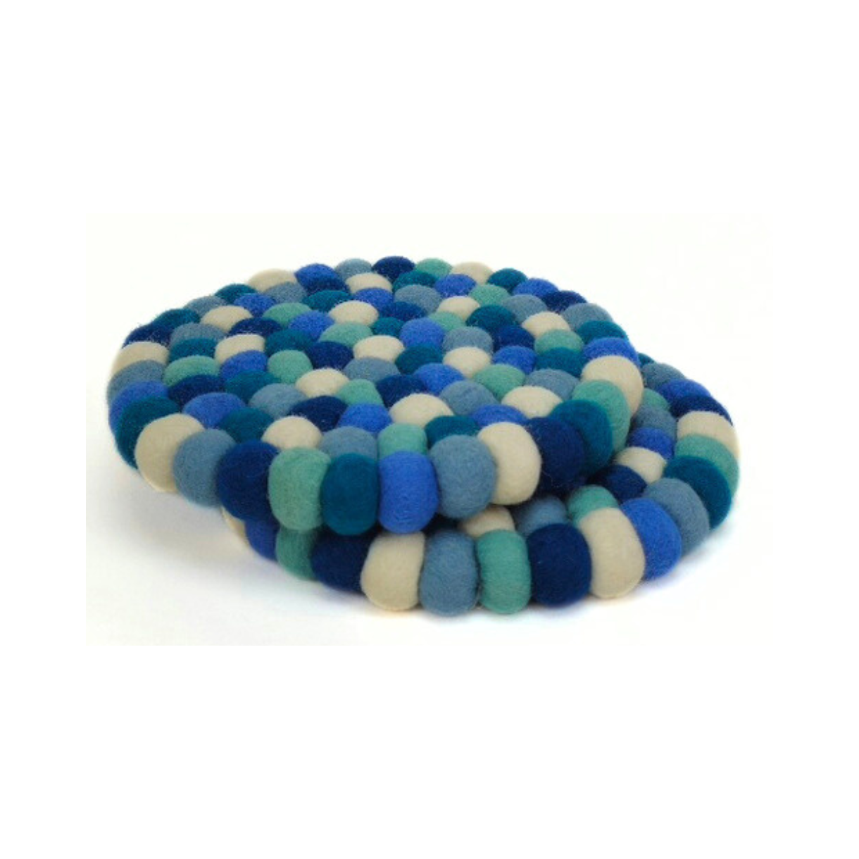 Blue & Assorted Pom Pom Ball Trivet-Set Of 2Pcs.