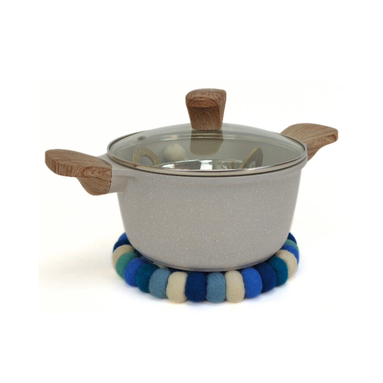 Blue & Assorted Pom Pom Ball Trivet-Set Of 2Pcs.
