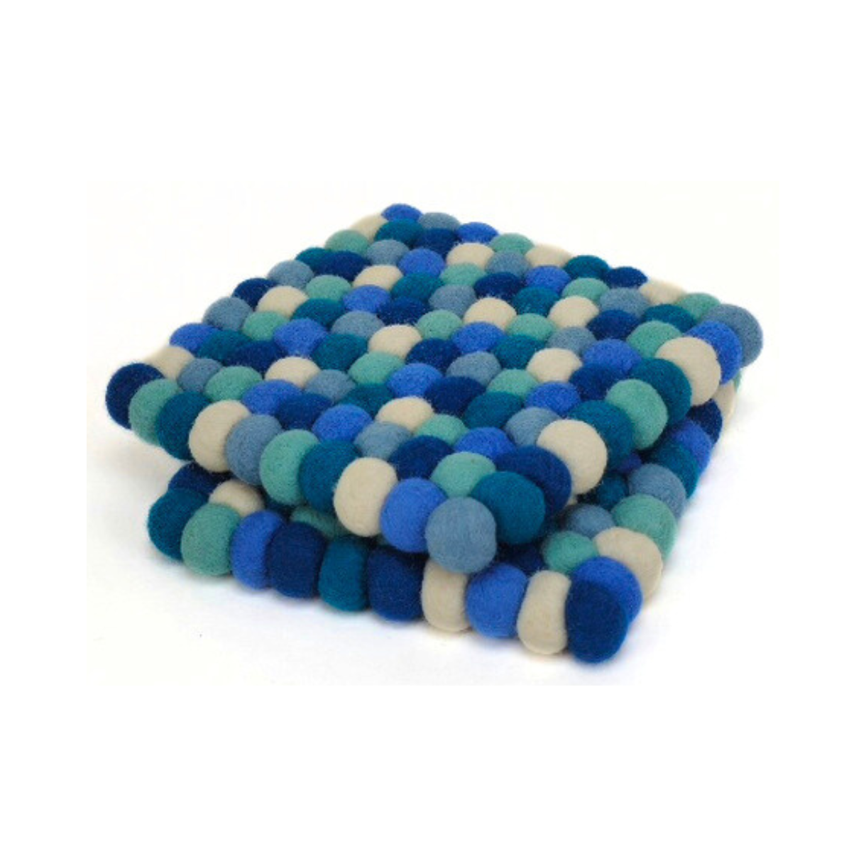 Blue & Assorted Pom Pom Ball Trivet-Set Of 2Pcs.