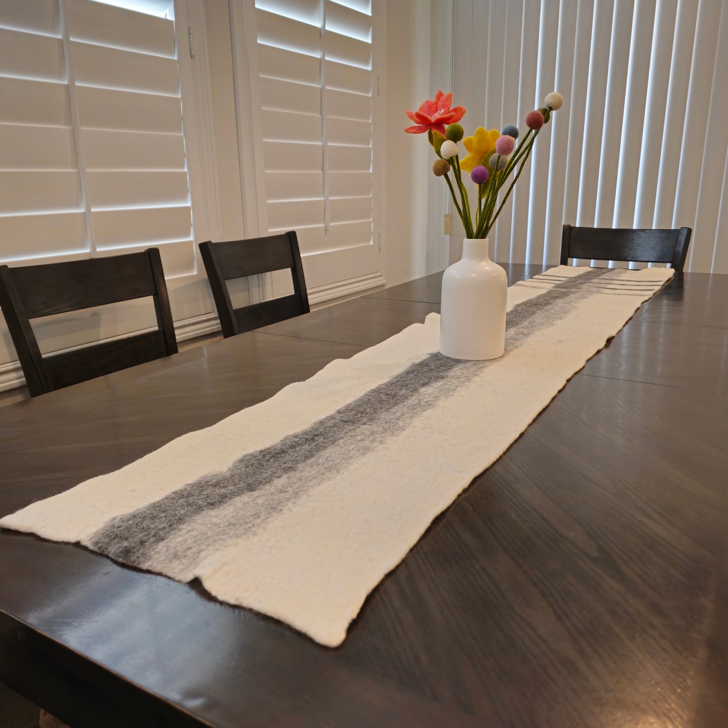 Artisan Gray Stripes Felted Table Runner