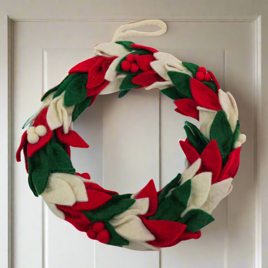 Door Hanging Felt Multi Leaf Wreath 13 Inches
