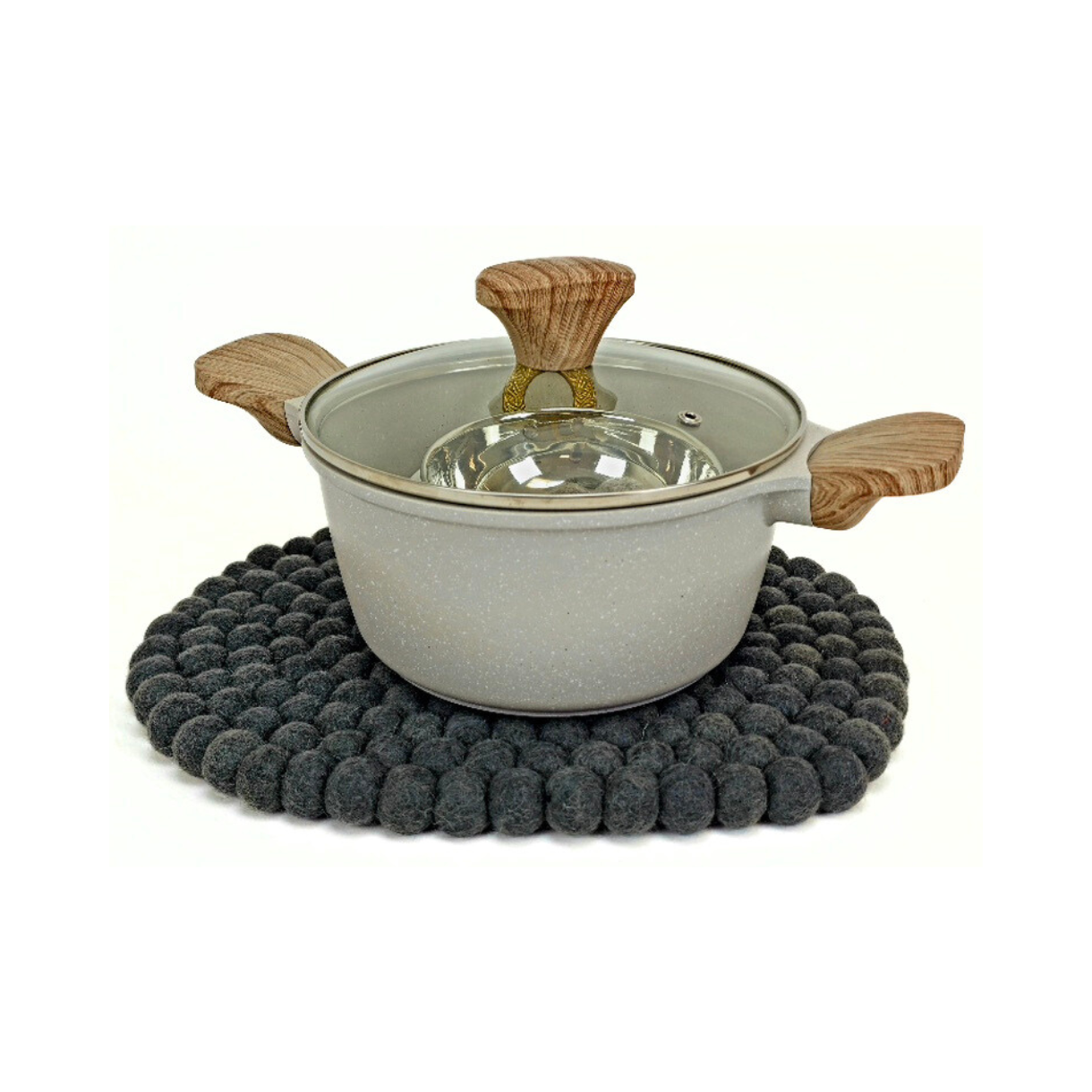 Felted Pom Pom Ball Oval Placemat-Set Of 2Pcs.