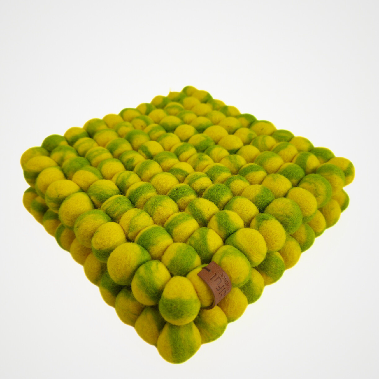 Yellow Green Tie Dye Pom Pom Felt Trivet