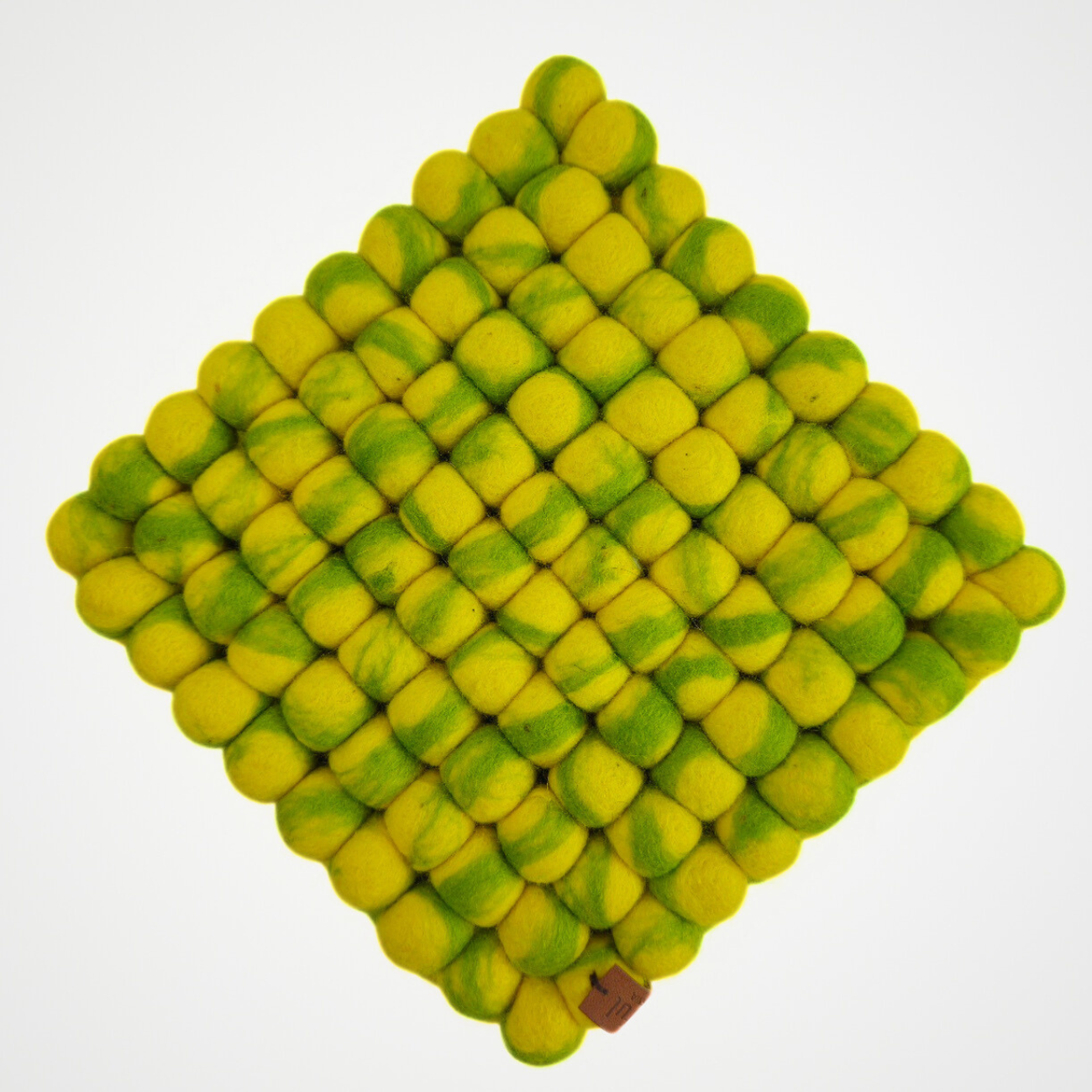 Yellow Green Tie Dye Pom Pom Felt Trivet
