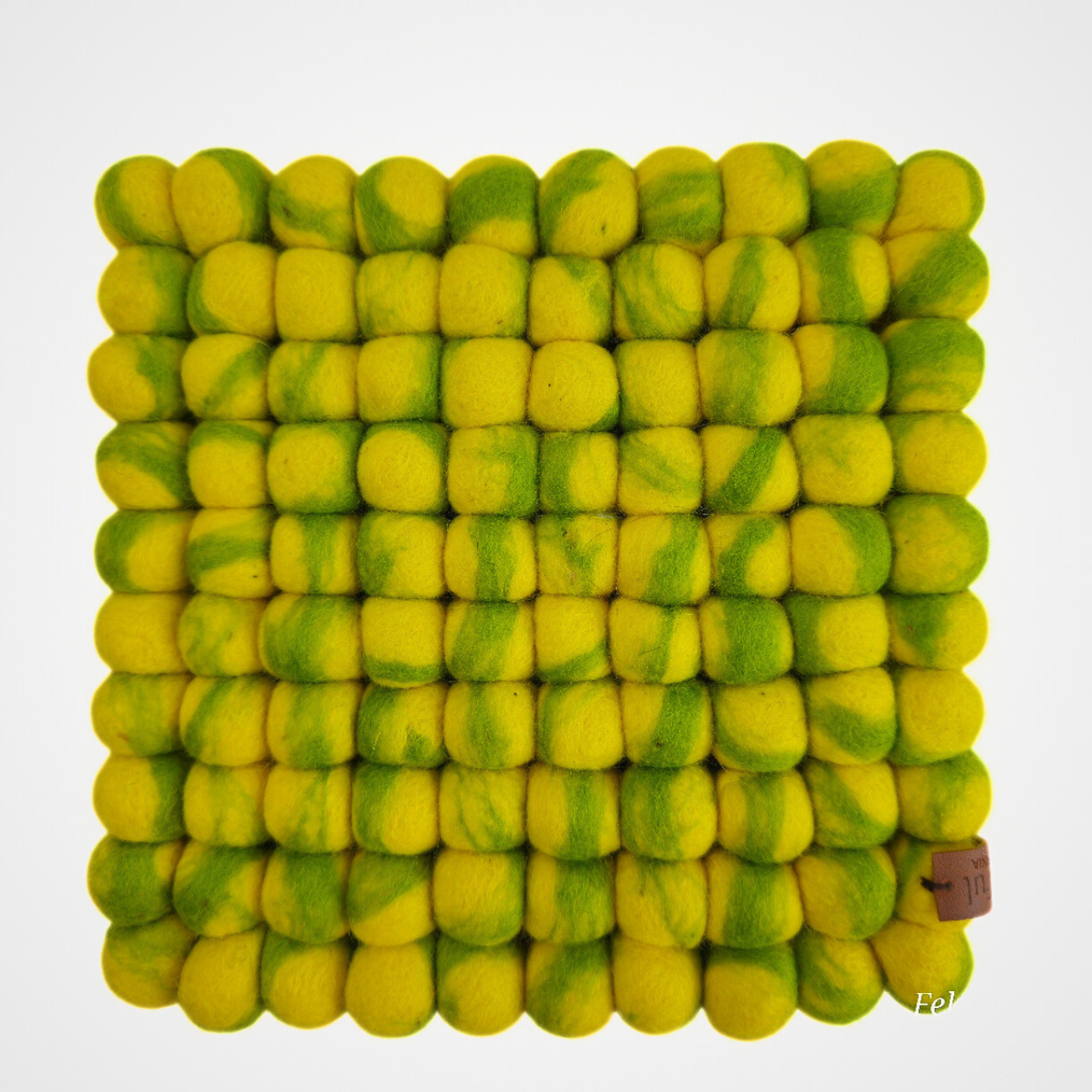 Yellow Green Tie Dye Pom Pom Felt Trivet