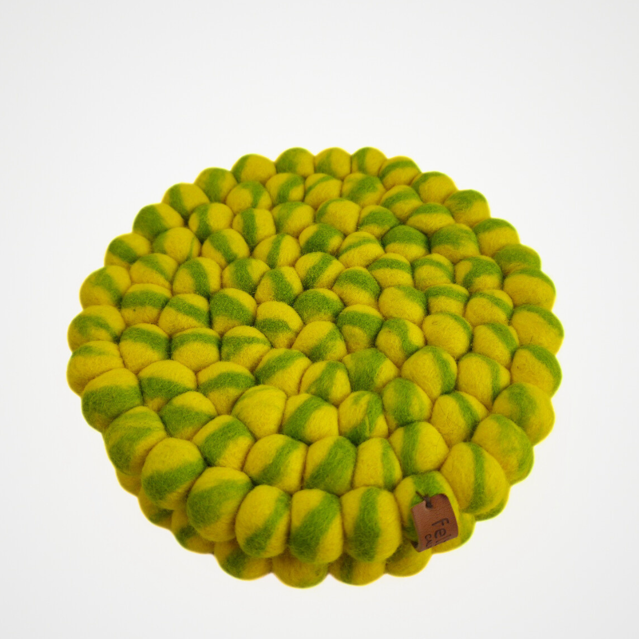 Yellow Green Tie Dye Pom Pom Felt Trivet