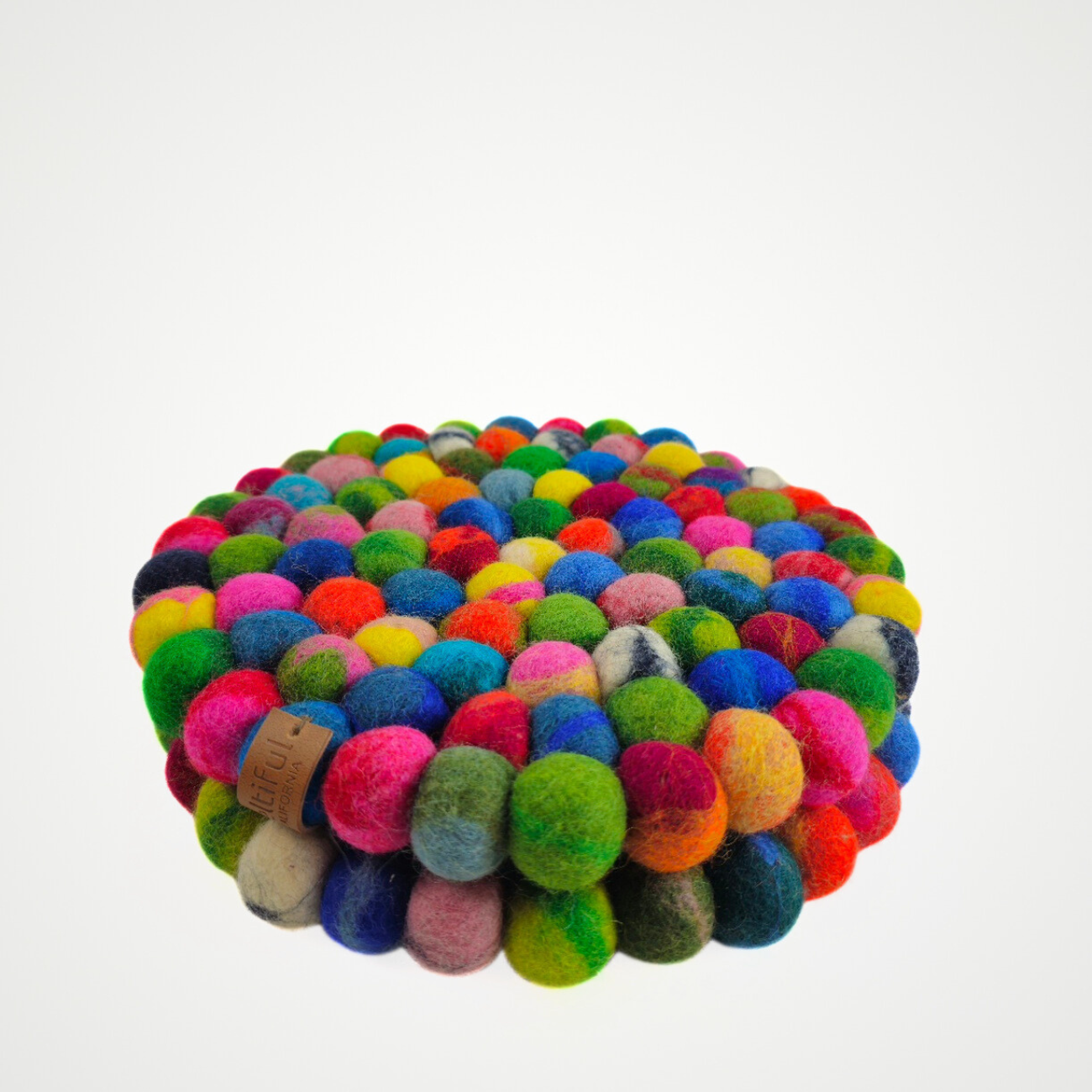 Multi Tie Dye Pom Pom Felt Ball Trivet-Set Of 2Pcs.