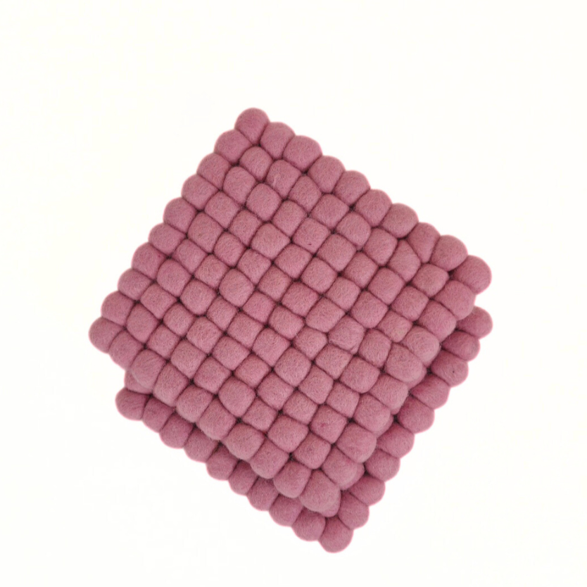 Baby Pink Pom Pom Ball Trivet-Set Of 2Pcs.