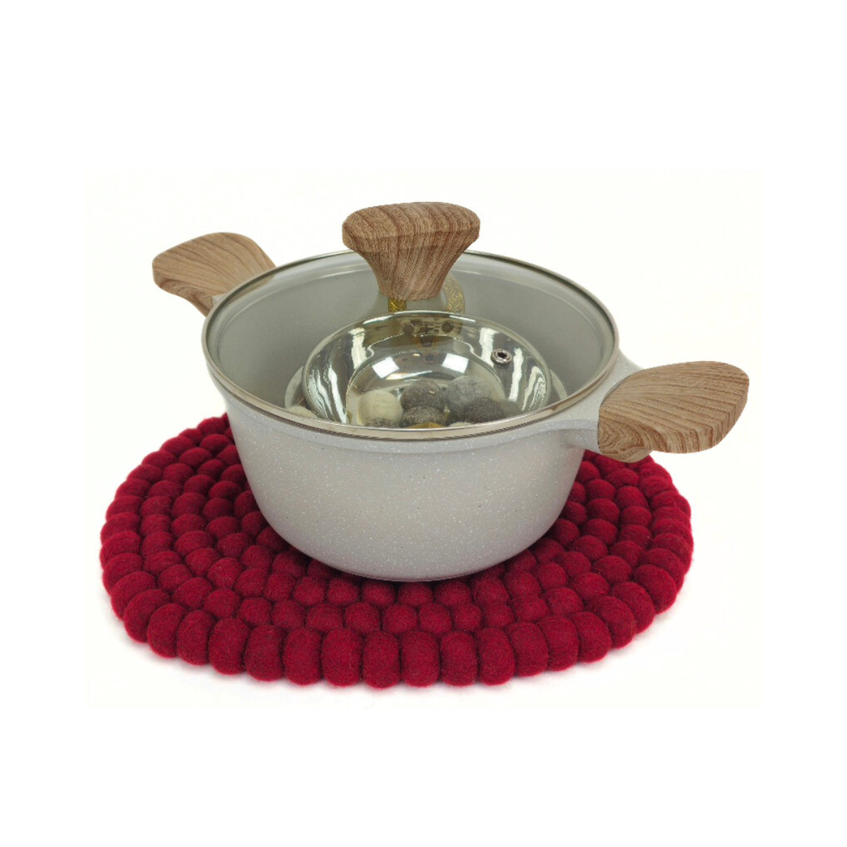 Felted Pom Pom Ball Oval Placemat-Set Of 2Pcs.