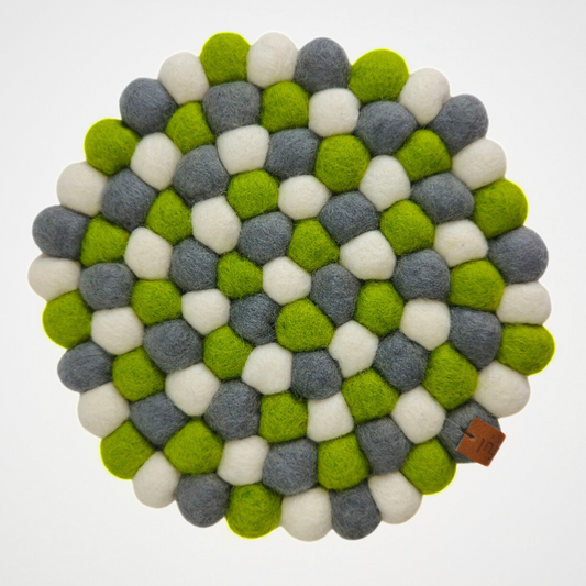 Green & More Pom Pom Felt Ball Trivet-Set Of 2Pcs.