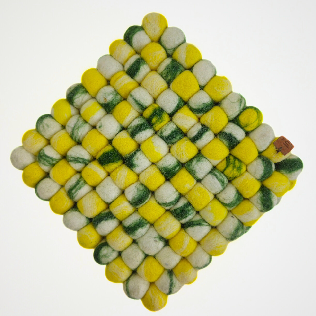 Yellow Tie Dye & More Pom Pom Felt Ball Trivet-Set Of 2Pcs.