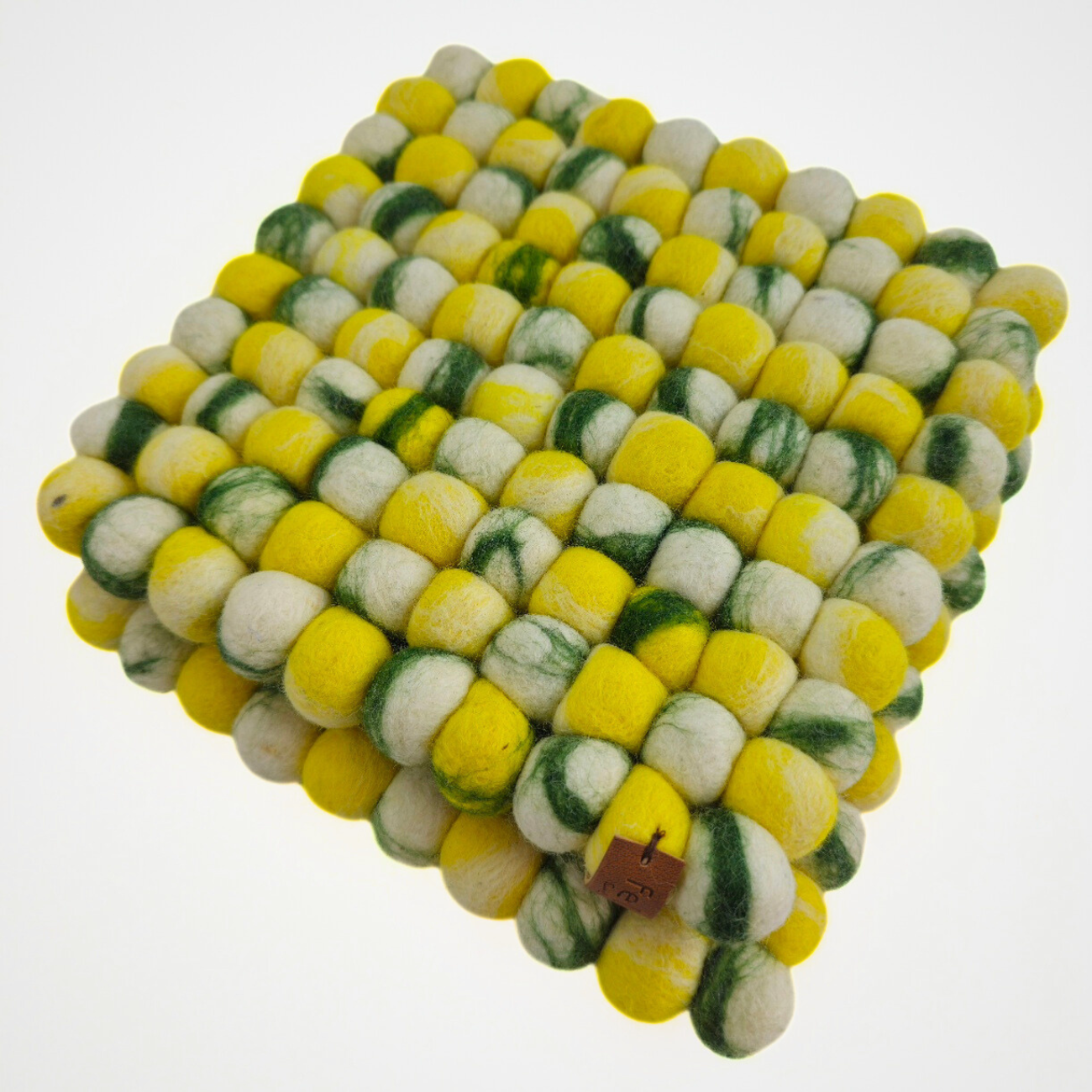 Yellow Tie Dye & More Pom Pom Felt Ball Trivet-Set Of 2Pcs.