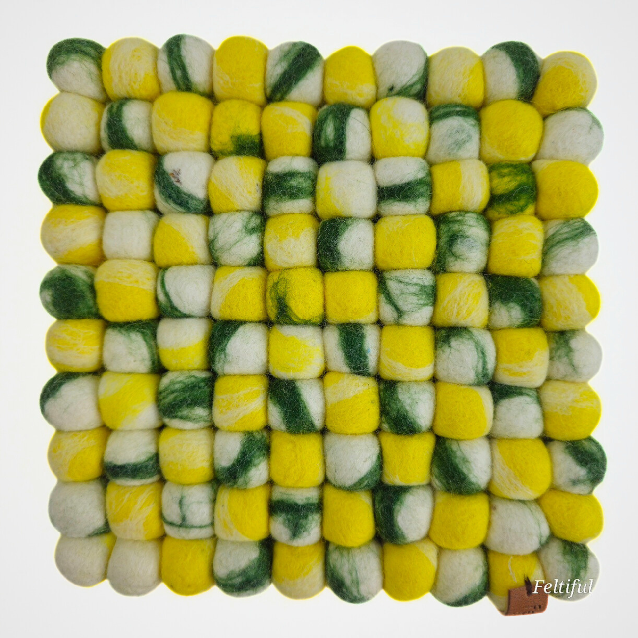 Yellow Tie Dye & More Pom Pom Felt Ball Trivet-Set Of 2Pcs.