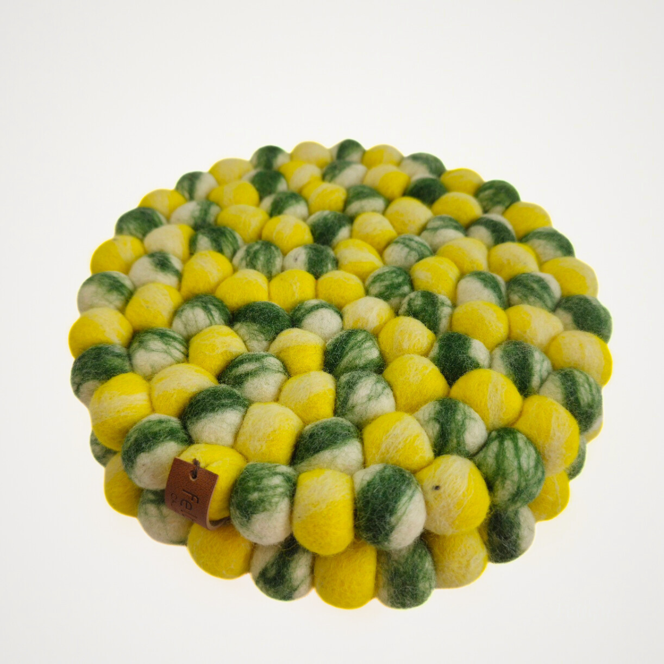 Yellow Tie Dye & More Pom Pom Felt Ball Trivet-Set Of 2Pcs.