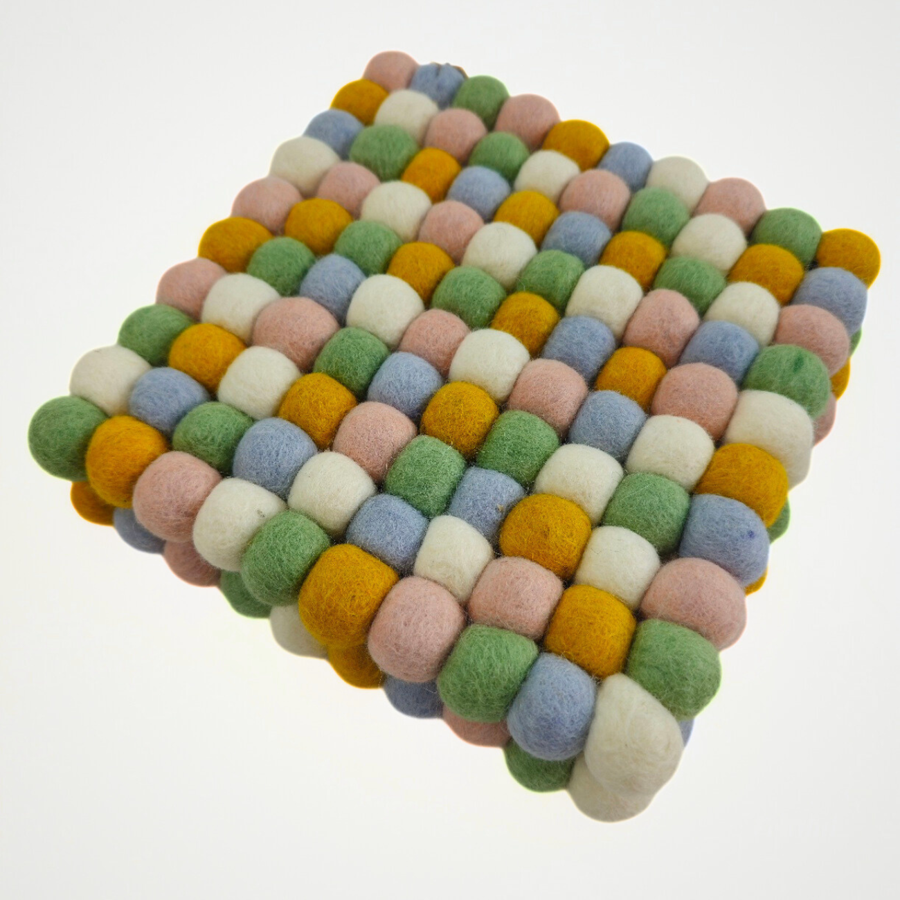 Baby Pink & More Pom Pom Felt Ball Trivet-Set Of 2Pcs.