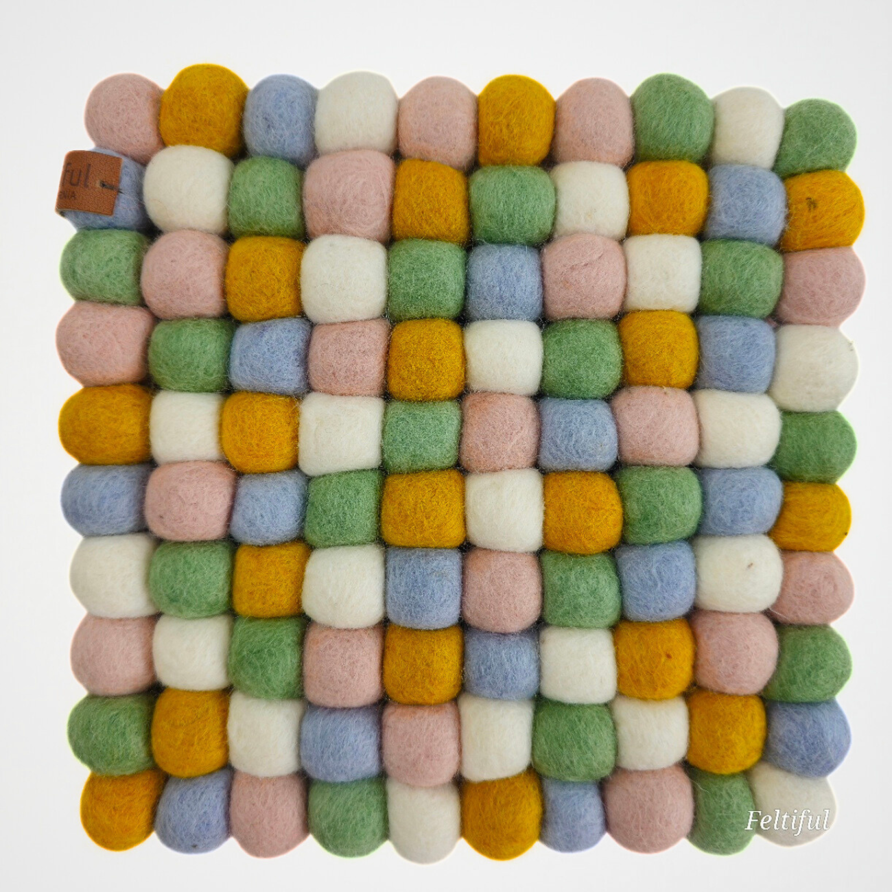 Baby Pink & More Pom Pom Felt Ball Trivet-Set Of 2Pcs.