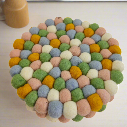 Baby Pink & More Pom Pom Felt Ball Trivet-Set Of 2Pcs.