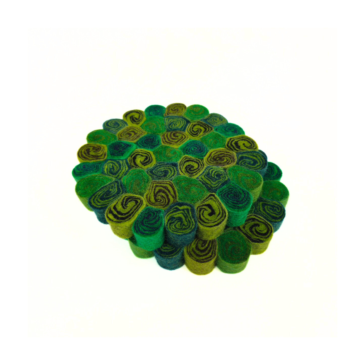 Multi Green Pom Pom Candy Cut Trivet-Set Of 2Pcs.