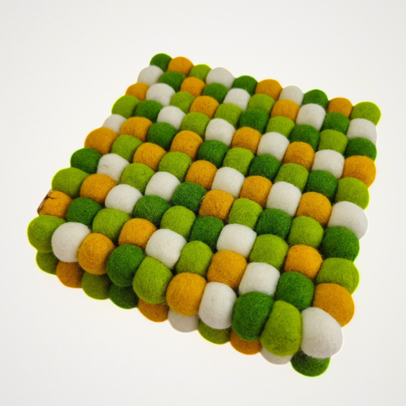 Mustard Green & More Pom Pom Felt Ball Trivet-Set Of 2Pcs.