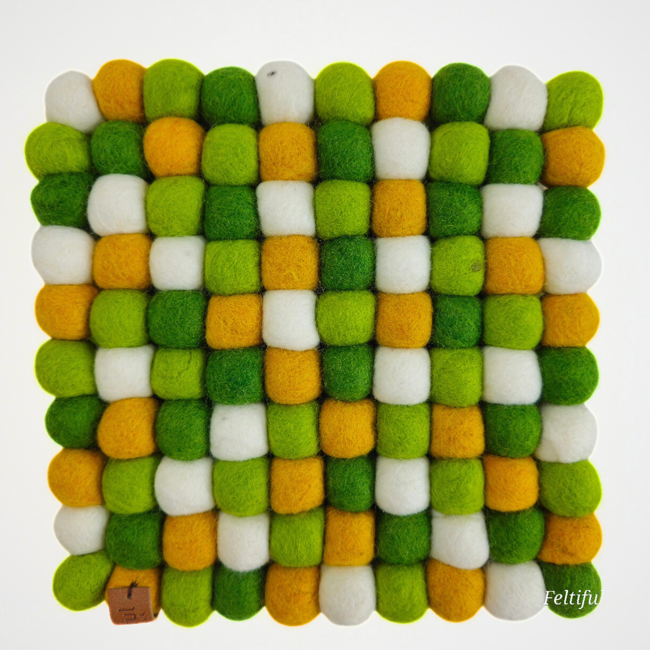 Mustard Green & More Pom Pom Felt Ball Trivet-Set Of 2Pcs.
