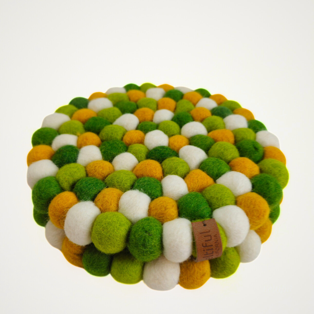 Mustard Green & More Pom Pom Felt Ball Trivet-Set Of 2Pcs.