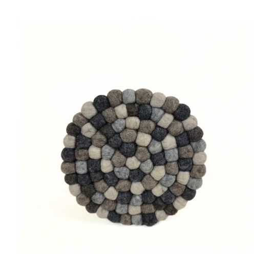 Multi-Natural Pom Pom Felt Trivet-Set Of 2Pcs.
