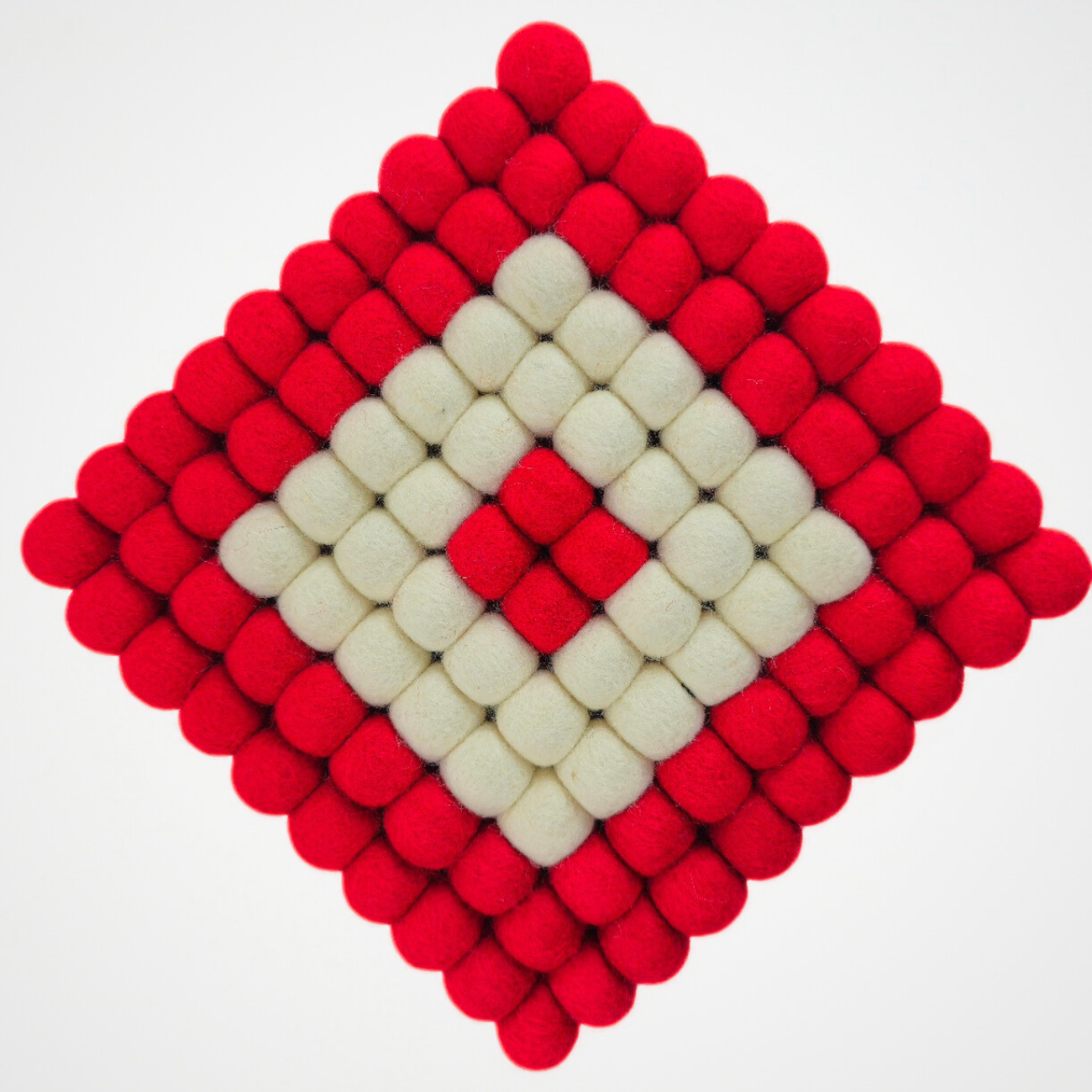 Red and White Pom Pom Felt Ball Trivet-Set Of 2Pcs.