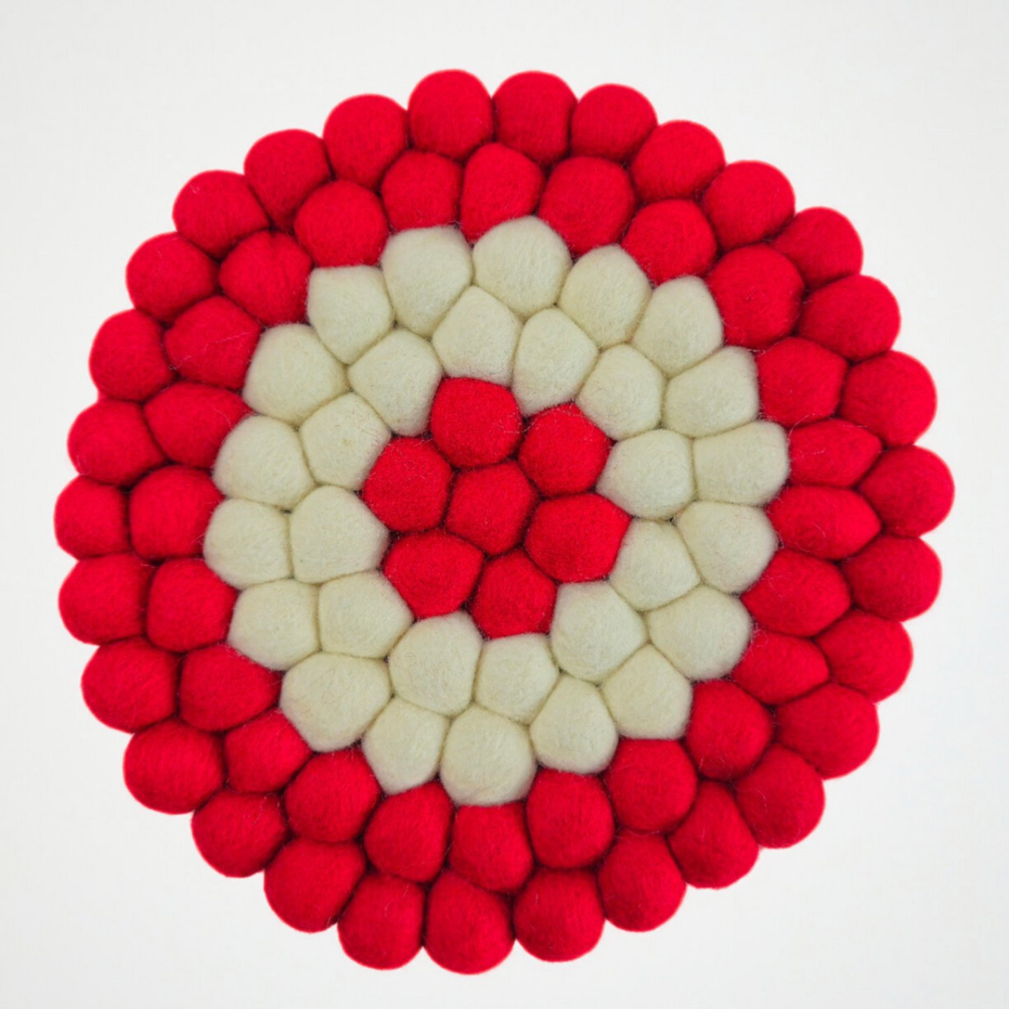 Red and White Pom Pom Felt Ball Trivet-Set Of 2Pcs.