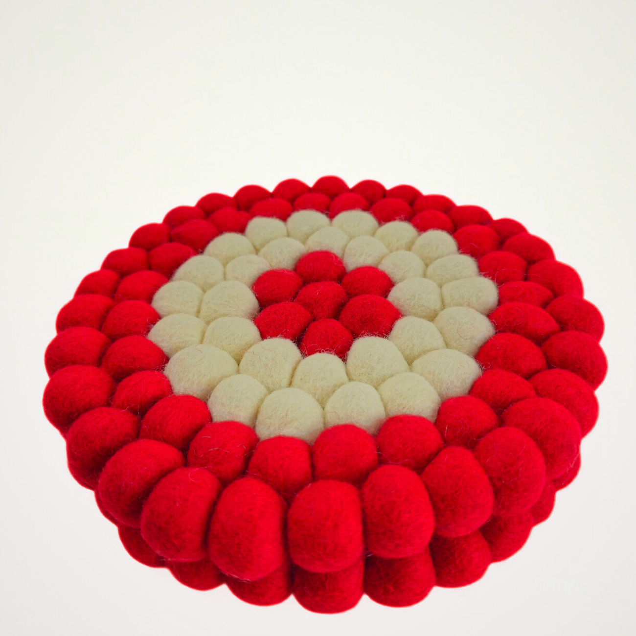 Red and White Pom Pom Felt Ball Trivet-Set Of 2Pcs.