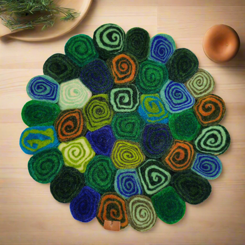 Orangy Green Cinnamon Pom Pom Felt Trivet