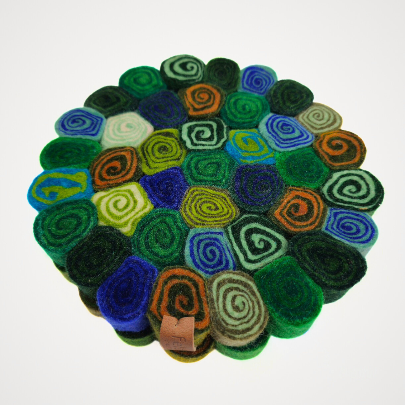 Orangy Green Cinnamon Pom Pom Felt Trivet