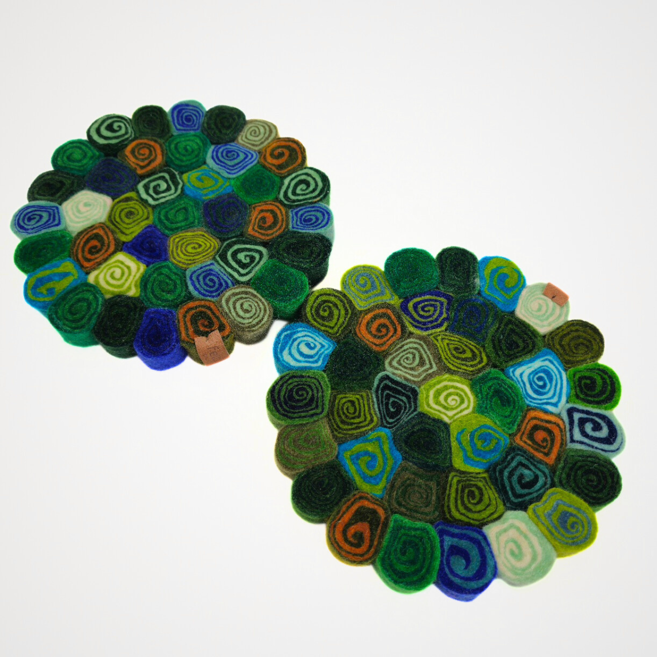 Orangy Green Cinnamon Pom Pom Felt Trivet