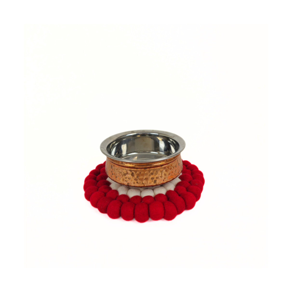Red and White Pom Pom Felt Ball Trivet-Set Of 2Pcs.