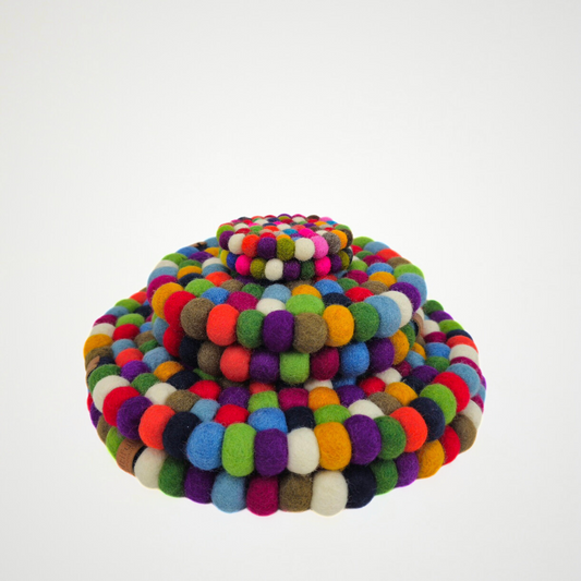 Felted Set Of Place Mat, Trivet & Coaster 2 Of Each Pom Pom Felt Ball Trivet