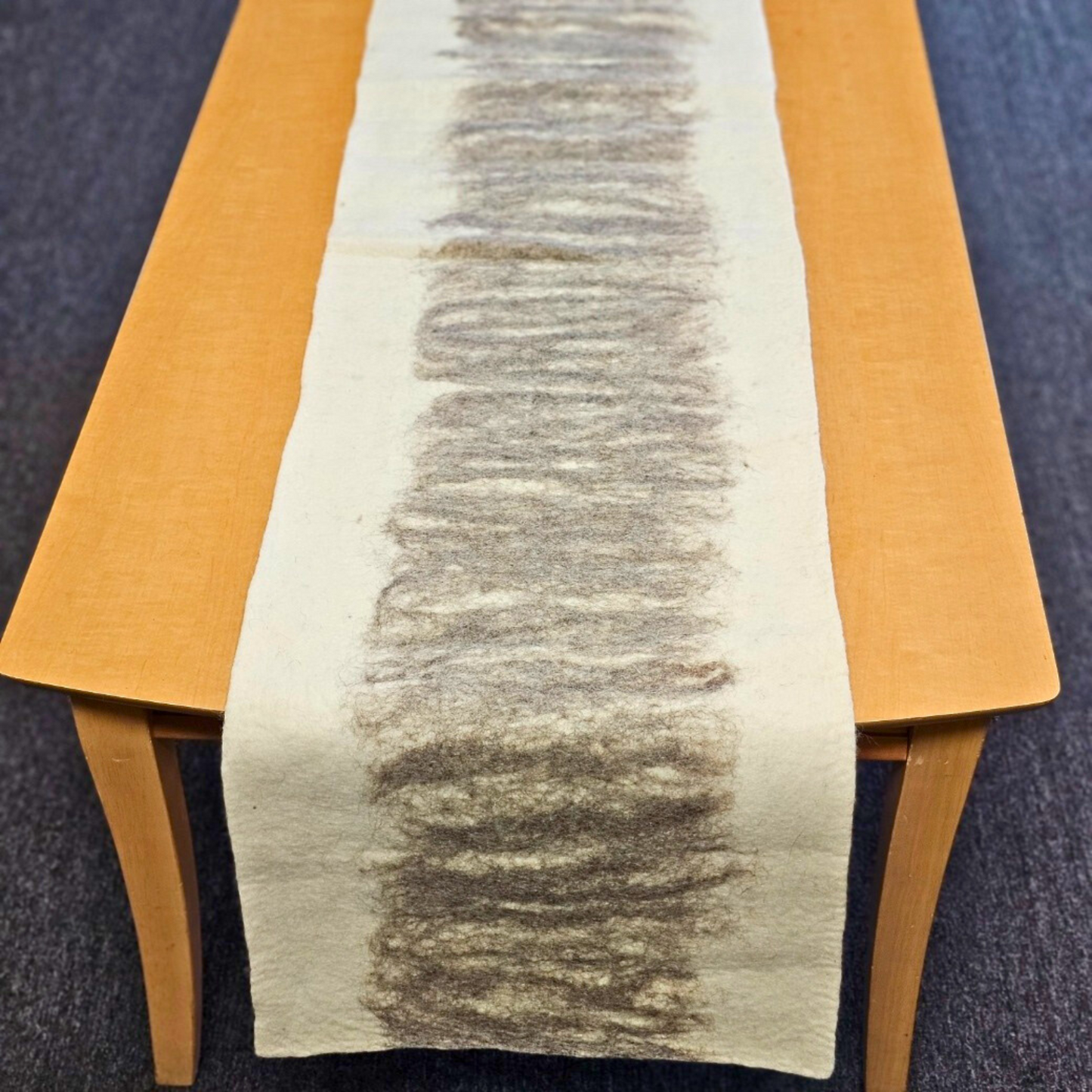 Artisan White & Brown Felted Table Runner-12IN Wide