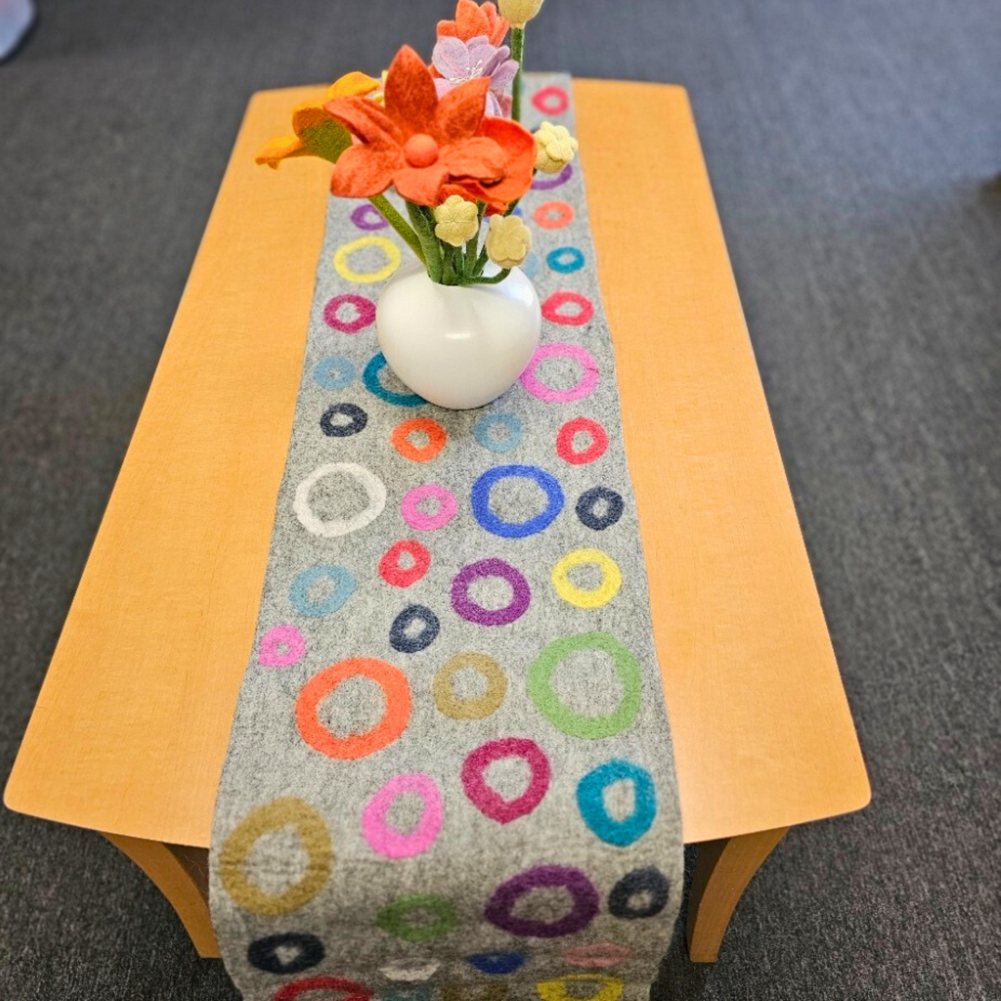Artisan Multi Circle Felted Table Runner-12IN Wide