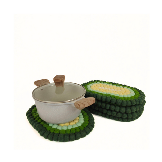 Felted Pom Pom Ball Oval Placemat-Set Of 2Pcs.