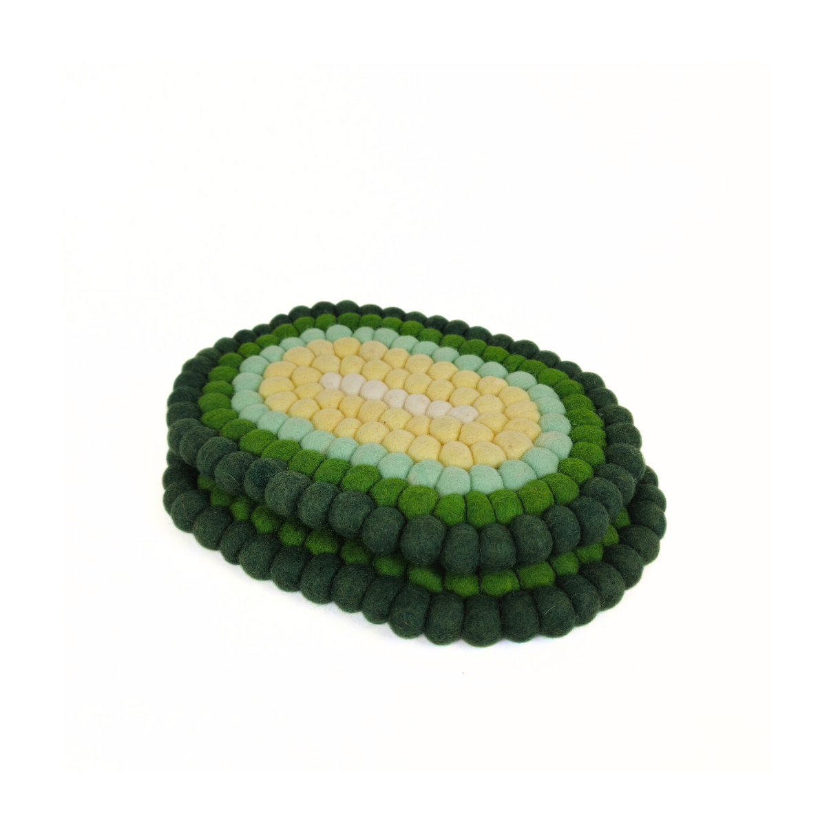 Felted Pom Pom Ball Oval Placemat-Set Of 2Pcs.