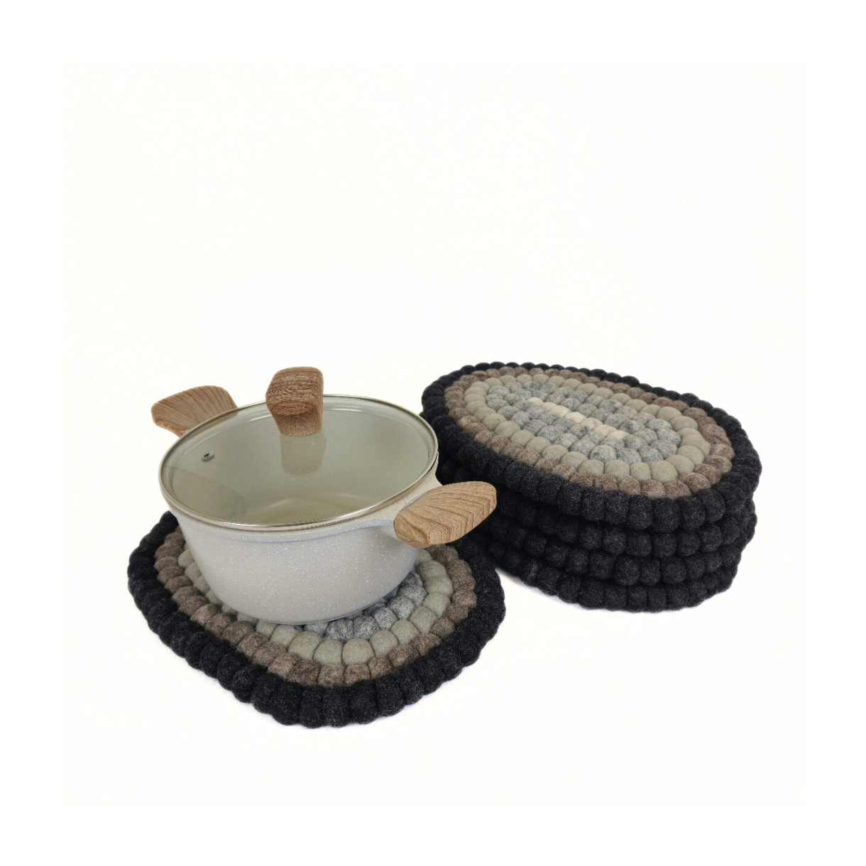 Felted Pom Pom Ball Oval Placemat-Set Of 2Pcs.