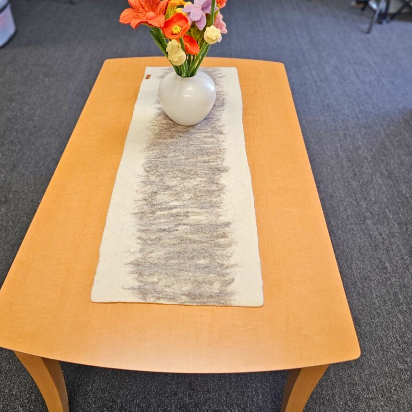 Artisan White & Brown Felted Table Runner-12IN Wide