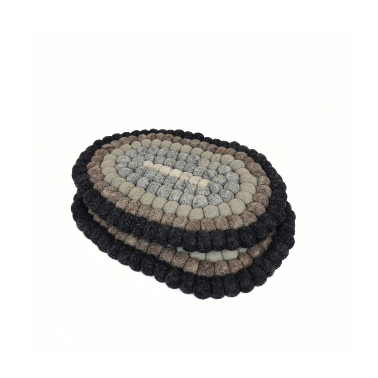 Felted Pom Pom Ball Oval Placemat-Set Of 2Pcs.