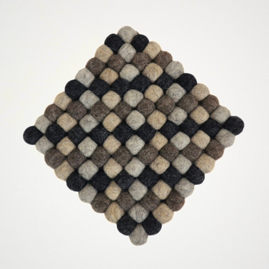 Multi Natural Pom Pom Felt Ball Trivet-Set Of 2Pcs.