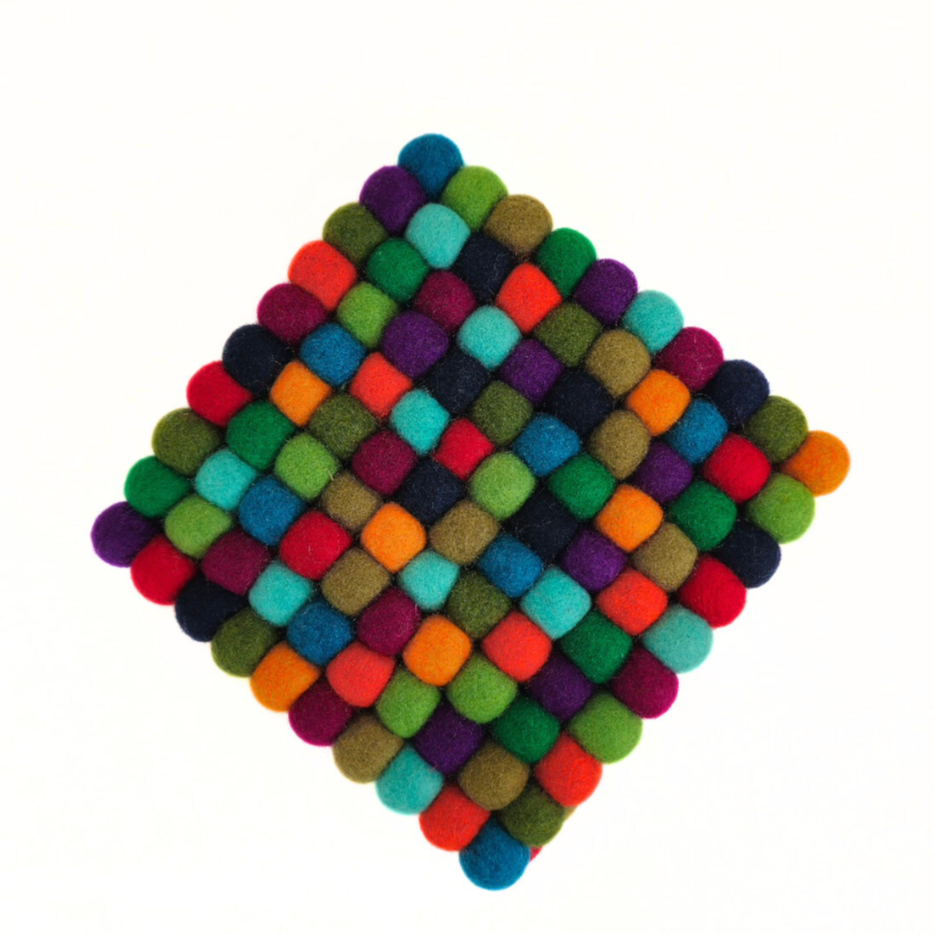 Multi Orange & More Pom Pom Ball Trivet-Set Of 2Pcs.