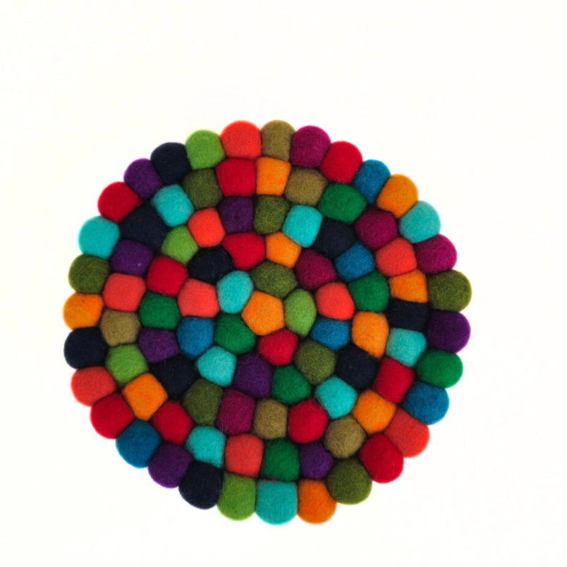Multi Orange & More Pom Pom Ball Trivet-Set Of 2Pcs.