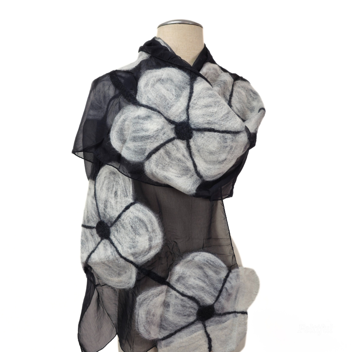 Floppy Flower Merino Wool & Silk Felted Scarf